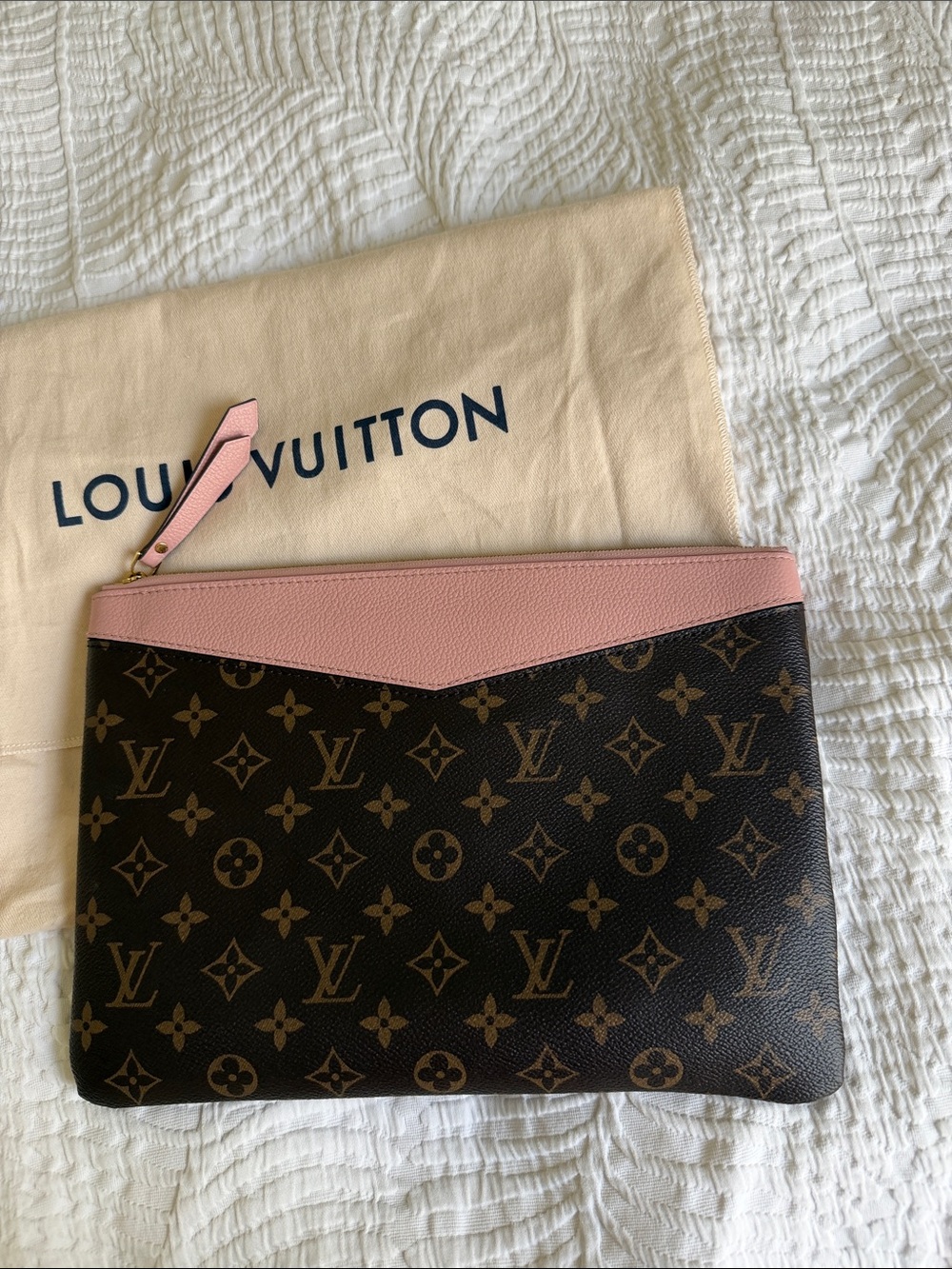 Louis Vuitton Brown Monogram Pouch with Pink Trim - Picture 5 of 5